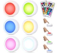 Set 6 Faretti LED Wireless Adesivi Faretto RGB con Funzione Cambio Colore 12 Colori e Timer Mood Light Luce d'atmosfera Sottopensile Parete Doppio Telecomando Incluso