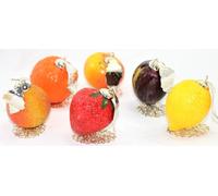 Set 6 frutti mignon Fragola limone arancia pera mela prugna foglia base argento