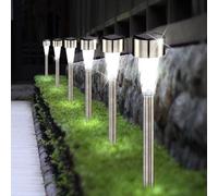 Set 6 Globo Lampada Solare LED Da Terra Inox IP44 Per Viale 35 cm Argento Chiaro