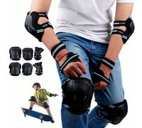 Set 6 in 1 di ginocchiere, gomitiere e protezioni per i polsi, set di protezioni per bambini/adulti per skateboard, pattinaggio in linea, ciclismo, bicicletta, monopattino, sport multipli Blues,Blu-M,
