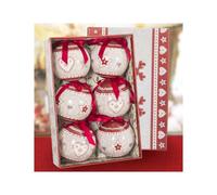 SET 6 PALLINE NATALIZIE STAMPA CUORE STELLE 7,5CM CON NASTRO DECORAZIONI NATALE