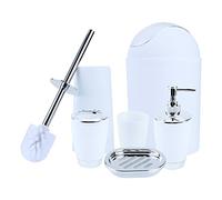 Set 6 Pezzi Accessori Bagno con Porta Spazzolino Bottiglia Lozione Portasapone Scopino Cestino Bianco Set Accessori per Bagno Sospesi Organizer da Bagno Moderno