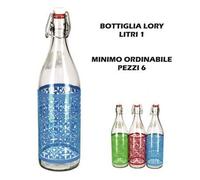 Set 6 pezzi Bottiglia 1 Lt vetro Cerve Lory decoro multi COLORE tappo meccanino