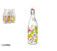 Set 6 pezzi Bottiglia 1 Lt vetro Cerve Lory decoro multi COLORE tappo meccanino
