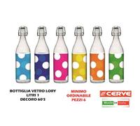 Set 6 pezzi Bottiglia 1Lt vetro Cerve decorato atossico tappo meccanino