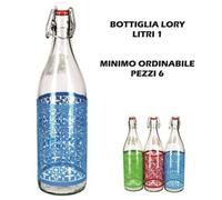 Set 6 pezzi Bottiglia 1Lt vetro Cerve decorato atossico tappo meccanino