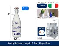 Set 6 pezzi Bottiglia 1Lt vetro Cerve Lory decoro multi COLORE tappo meccanino