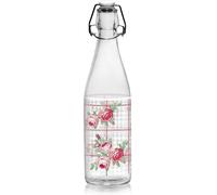 Set 6 pezzi Bottiglia 1Lt vetro Cerve Lory decoro ROSALIA tappo meccanino