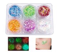 Set 6 Pezzi Brillantini Viso Fluorescenti, Gel Glitter Corpo e Capelli Glow in the Dark, Trucco Glitterato per Festival, Halloween, Party e Rave, Facile da Applicare e Rimuovere