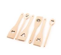 SET 6 PEZZI CUCCHIAIO DA CUCINA SPATOLA UTENSILI IN LEGNO DI FAGGIO CON MOTIVI D