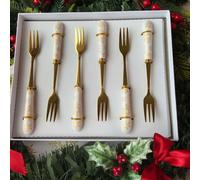 Set 6 Pezzi Forchettine Natalizie Bianche e Oro - Natale, Le Stelle