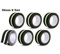 SET 6 PEZZI NASTRO ADESIVO ANTI SCIVOLO CON STRISCIA FLUORESCENTE 5 MT X 50 mm