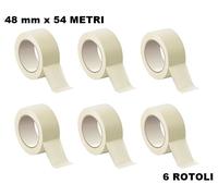 SET 6 PEZZI ROTOLO DI NASTRO DA CARROZZIERE IN CARTA GOMMATA 48 mm X 54 METRI