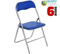 Set 6 Pezzi Sedie Imbottite Pieghevoli Colore BLU Struttura Silver Sedia Metal