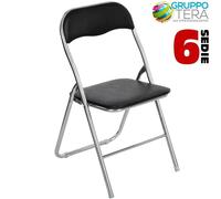 Set 6 Pezzi Sedie Imbottite Pieghevoli Colore Nero Struttura Silver Sedia Metal