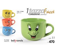 SET 6 PEZZI TAZZA TAZZINA COLAZIONE LATTE 470 ML CEREALI 11 CM VISO FACCE COLOR