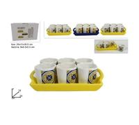 SET 6 PEZZI TAZZINE TAZZE SERVIZIO TÈ CAFFÈ CON VASSOIO CON DECORO MAIOLICA