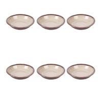 Villa d'Este Home Tivoli Set 6 piatti fondi beige in gres, bordo marrone, Bretagne Terra