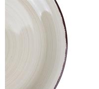 Set 6 piatti piani, 4 Toni In gres dipinto a mano (stoneware) Con bordino marrone Misure: Ø 26,4 x h. 2,7 cm Lavabili in lavastoviglie Utilizzabili in microonde Colore: sabbia sabbia