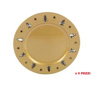 Set 6 piatti piatto decorativi natalizi sottopiatto di Natale 33 cm oro - Rotex