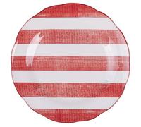 Set 6 Piatto frutta in porcellana, bordo smerlato decoro righe, rosso, Versilia