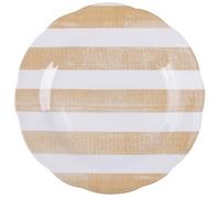 Set 6 Piatto frutta in porcellana, bordo smerlato decoro righe, sabbia, Versilia