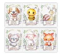 Set 6 poster animali decorativi per la cameretta dei bambini, quadri con simpatici e dolci animali e frasi motivazionali per bambino bambina, decorazioni formato A4. In italiano. Cornici non incluse