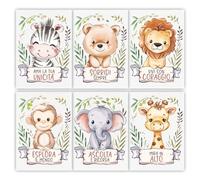Set 6 poster animali decorativi per la cameretta dei bambini, quadri con simpatici e dolci animali e frasi motivazionali per bambino bambina, decorazioni formato A4. In italiano. Cornici non incluse