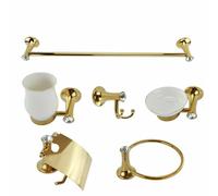 SET 6 PZ ACCESSORI BAGNO IN ORO E CERAMICA CON PUNTI LUCE CRISTALLI IN ACRILICO