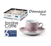SET 6 PZ TAZZINE CAFFÈ + 6 PIATTINI TAZZINA CLASSICO MODERNO DAMASCO ROSA 720390