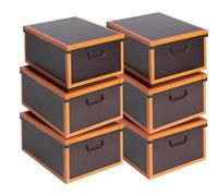 Set 6 Scatole Armadio Portaoggetti con Coperchio - Organizer Cambio Stagione in Cartone 40x50x25 cm Cuoio - Made in Italy, Eleganti, Resistenti, Facili da Montare, con Maniglie