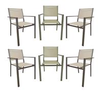 SET 6 SEDIE CON BRACCIOLI IN ALLUMINIO TEXTILENE GIARDINO TERRAZZO HILL COFFEE