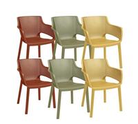 Keter Sedie da Giardino Elisa in Set da 6, 2 Terra, 2 Verde Cedro e 2 Senape, 61x54x79H cm