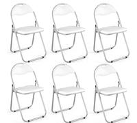 Set 6 Sedie Imbottite Pieghevoli Salvaspazio con Struttura Metallo e PVC Bianco