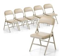 Set 6 Sedie Pieghevoli, Comode Sedie Pieghevoli con Imbottitura per Interno ed Esterno, Sedie da Giardino Robuste Portatili Pieghevoli in Metallo per Casa, Ufficio, Camping, Giardino, Balcone, Cachi