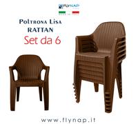 SET 6 Sedie sedia casa giardino bar living bistrot Poltroncina Lisa rattan