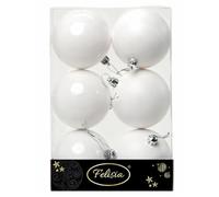 Set 6 Sfere di Natale in Plastica Ø 8Cm - Assortite Lucide e Opache - Vari Colori (Bianco)