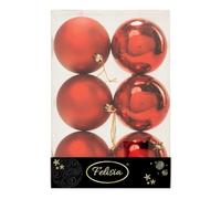 Set 6 Sfere di Natale in Plastica Ø 8Cm - Assortite Lucide e Opache - Vari Colori (Rosso)