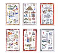 Set 6 Strofinacci Canovacci Souvenir Italiani, Tessuto Tela Cotone, da regalare, Utile in Cucina, asciuga, Made in Italy, città italiane Pisa Firenze Milano Napoli Roma, Eco-friendly, tessuti per casa