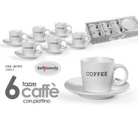 SET 6 TAZZINE Caffè + 6 PIATTINI TAZZINA CLASSICO MODERNO BIANCO COFFEE 130 ML