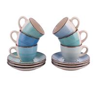 Villa d’Este Home Tivoli Set 6 tazzine caffè 90 ml con piattino in gres, Baita Acqua