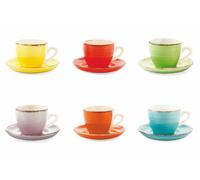 Set 6 Tazzine Caffè in Gres Colorato con Piattino 90 ml VdE Tivoli 1996 Baita