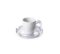 Omada Design Set 6 Tazzine Caffè, in Porcellana, con Piattino e Manico in Acrilico, Lavabili in Lavastoviglie, Made in Italy, Linea Crystal, Bianco