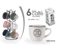 SET 6 TAZZINE Caffè STAND ORGANIZER VERTICALE TAZZA CLASSICO MODERNO TIME 90 ML
