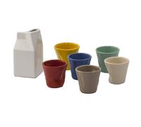 Set 6 Tazzine da caffè Accartocciati Multicolor con Lattiera Bianca in Gres Kaleidos