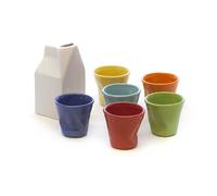 Set 6 Tazzine da caffè Accartocciati Multicolor con Lattiera Bianca in Gres Kaleidos