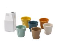 Set 6 Tazzine da caffè Accartocciati Multicolor con Lattiera Bianca in Gres Kaleidos