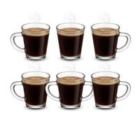 Set 6 Tazzine in Vetro 70 ml Trasparente con Manico Robusto Bicchierini Particolari per Caffè Espresso degustazione Shottini liquori Design Conico Moderno per Casa e Settore HORECA Alta Resistenza