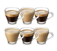 Set 6 Tazzine in Vetro Trasparente con Manico per Caffè Ginseng e Orzo 90 ml di Capacità Design Ergonomico Resistente, Ideale per Casa e Uso Professionale HORECA.