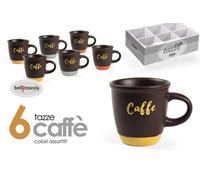 Set 6 Tazzine Tazze Caffè Bicolore senza Piattini 97 ml